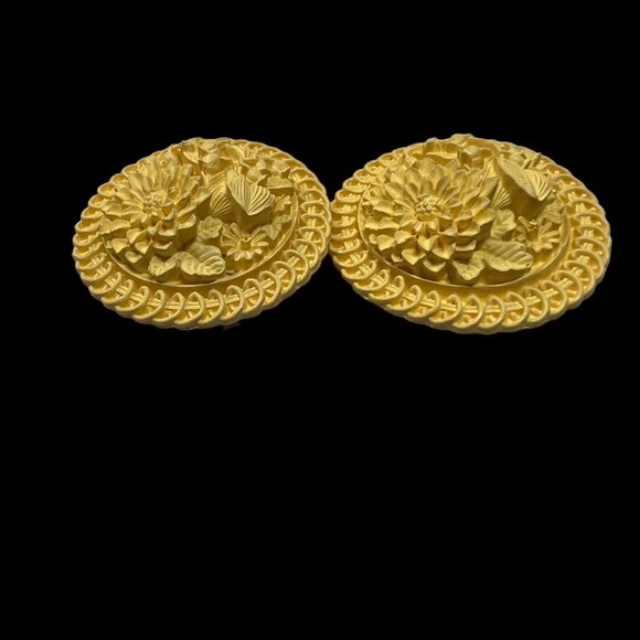 Vintage Celluloid Plastic Clip Earrings Yellow Floral Bouquet Button - Picture 5 of 9